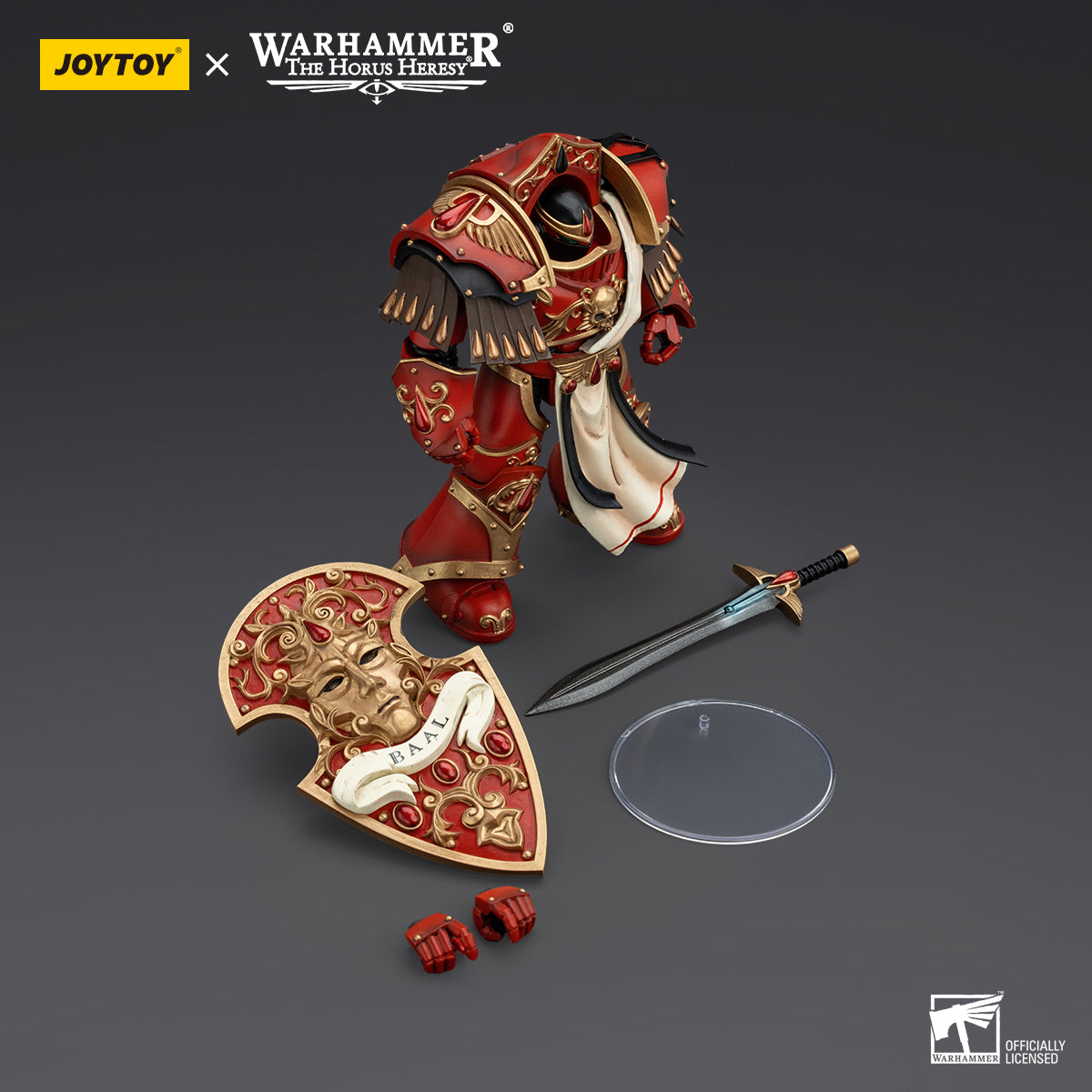 Package contents for Blood Angels Crimson Paladin, including the figure, weapon accessories, alternate hands