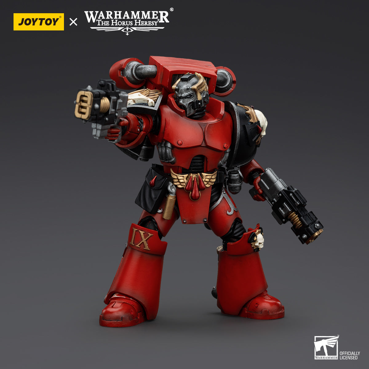 Blood Angels Arch-Erelim in combat pose, holding Volkite Serpentas in an action-ready stance.