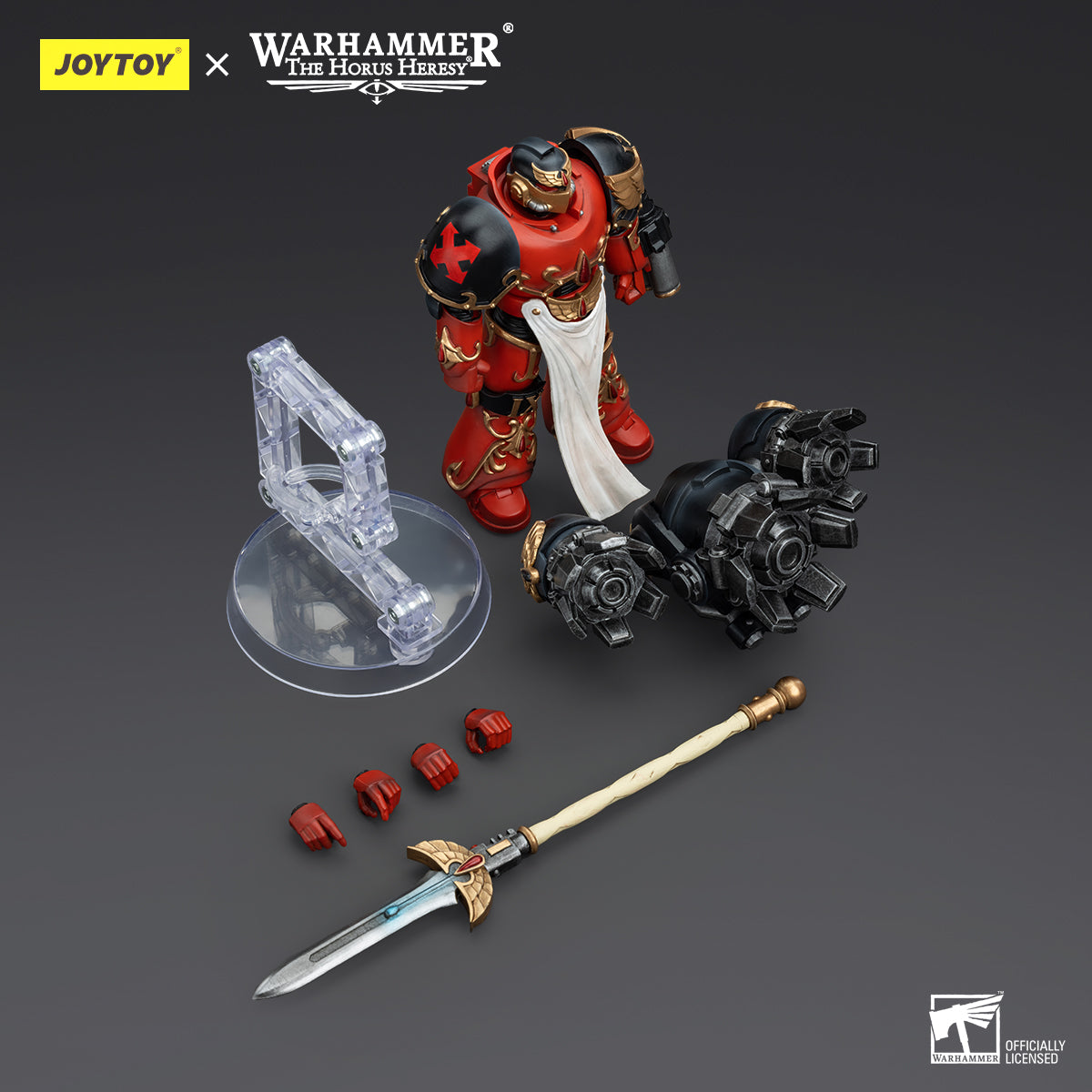 Package contents for Blood Angels Dawnbreaker Champion, including the figure, weapon, interchangeable hands