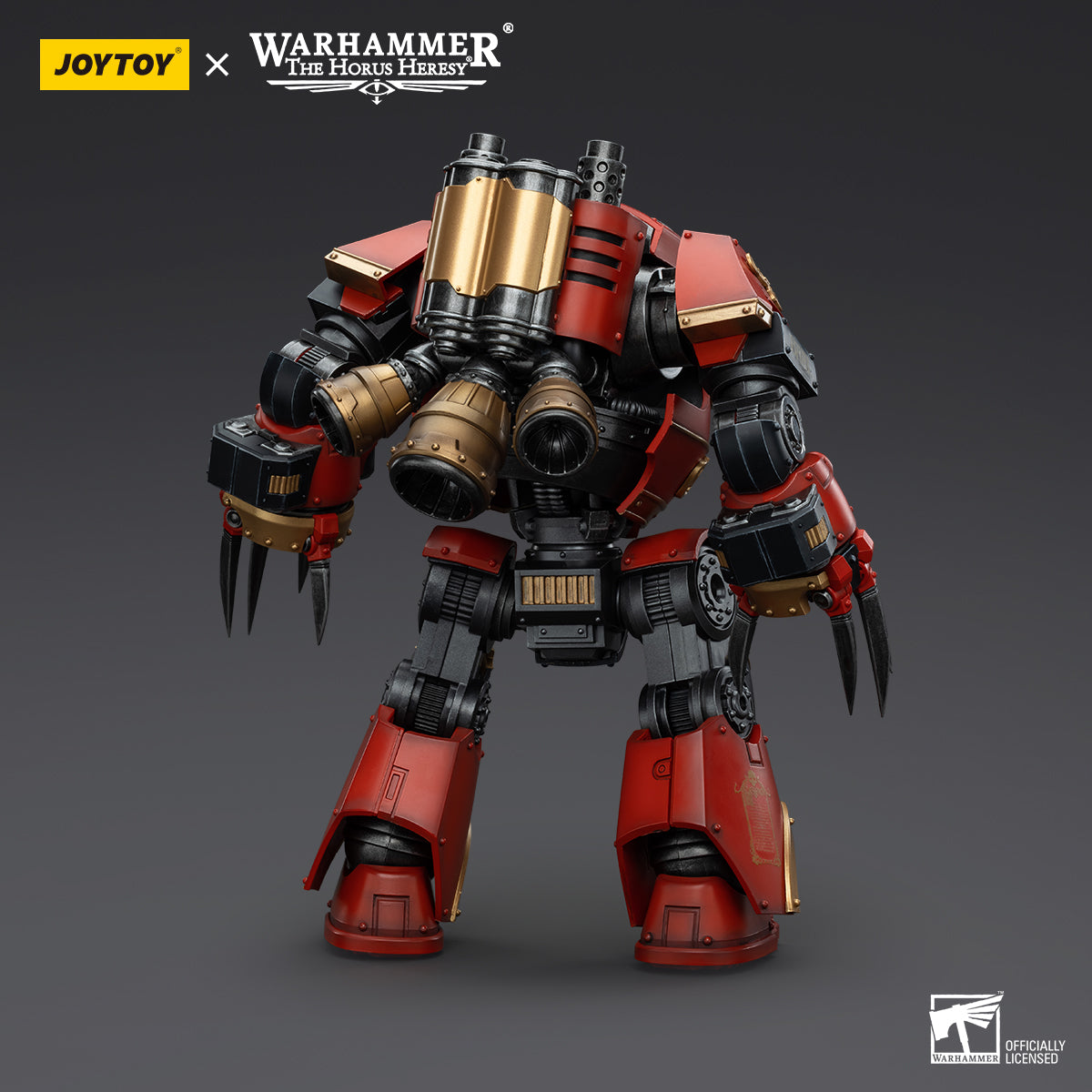 Back view of Blood Angels Contemptor-Incaendius Dreadnought, featuring the rear armor plating, exhaust vents