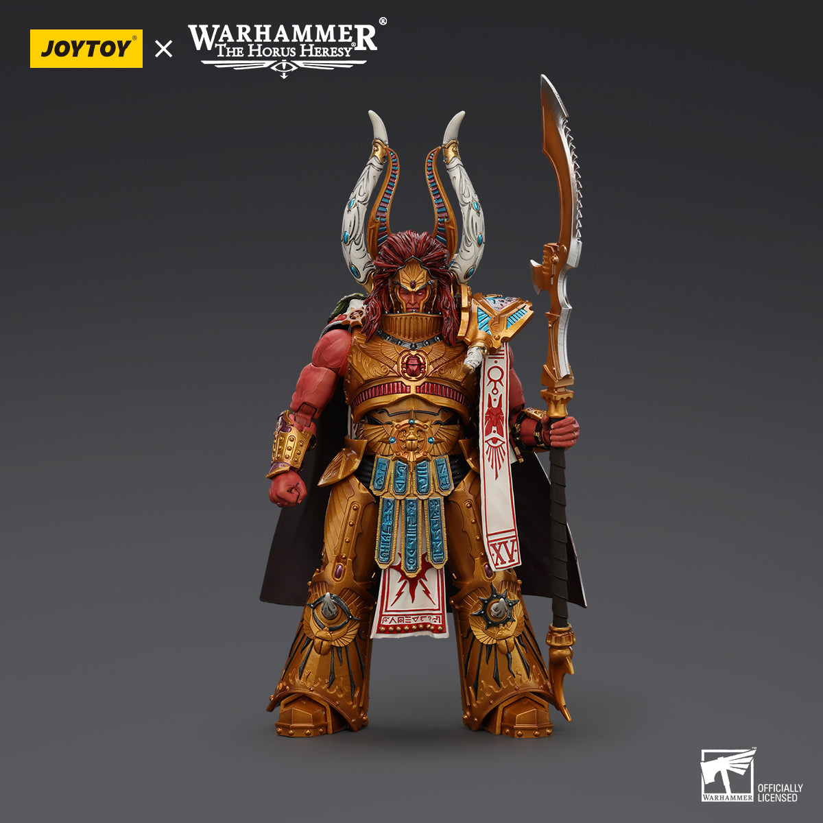 Magnus the Red, Primarch of the Thousand Sons, front view. Standing tall and majestic in his iconic armor.