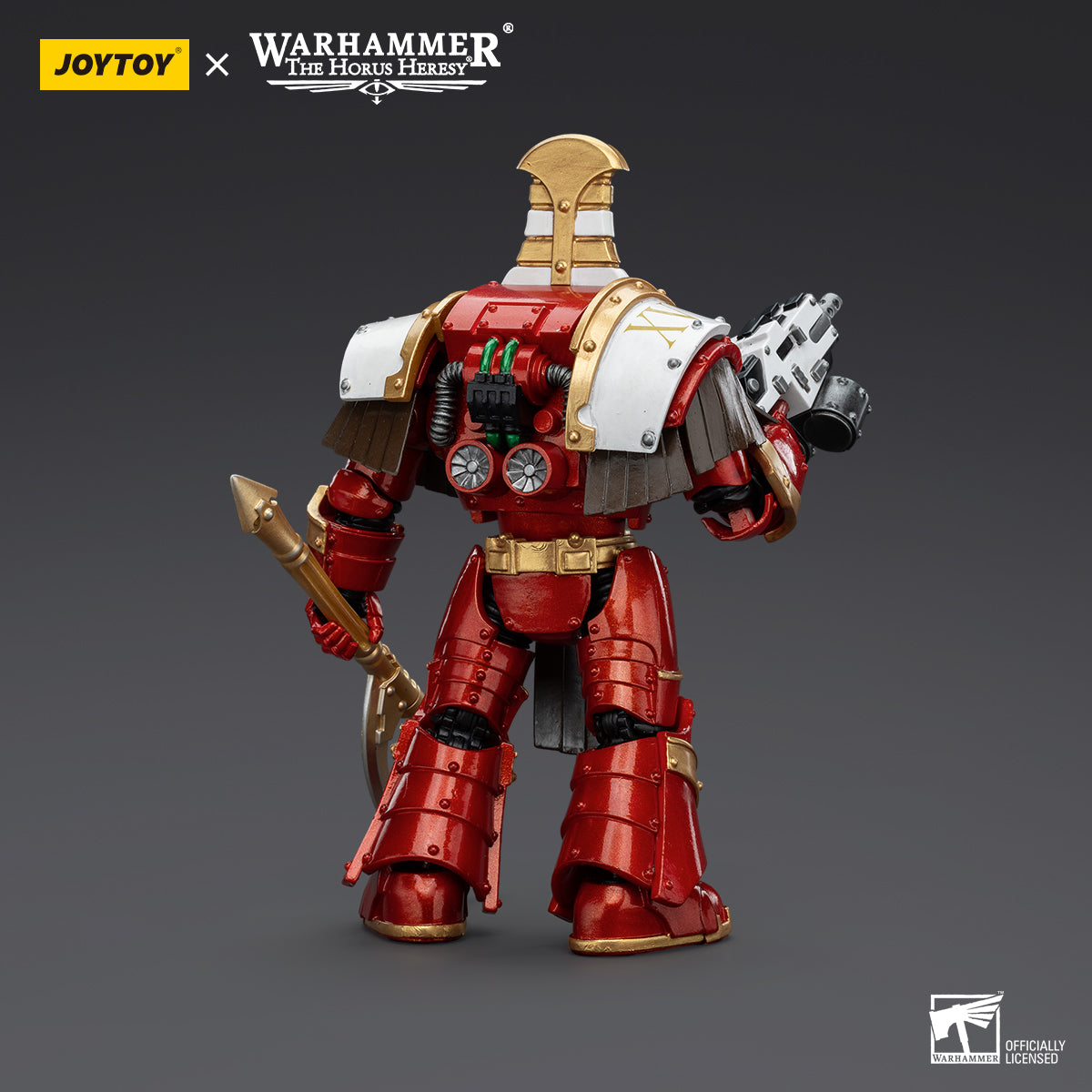 Back view of Thousand Sons Sekhmet Terminator Cabal Sekhmet with Combi-Bolter and Achea Force Weapon, highlighting the detailed armor, the power pack, and the careful placement of both weapons.