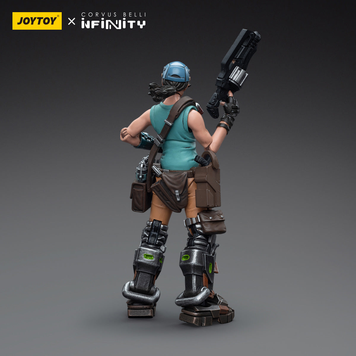 Back view of NA2 Monstruckers (Female), showcasing the high-tech backpack unit and additional gear attached to her armor.