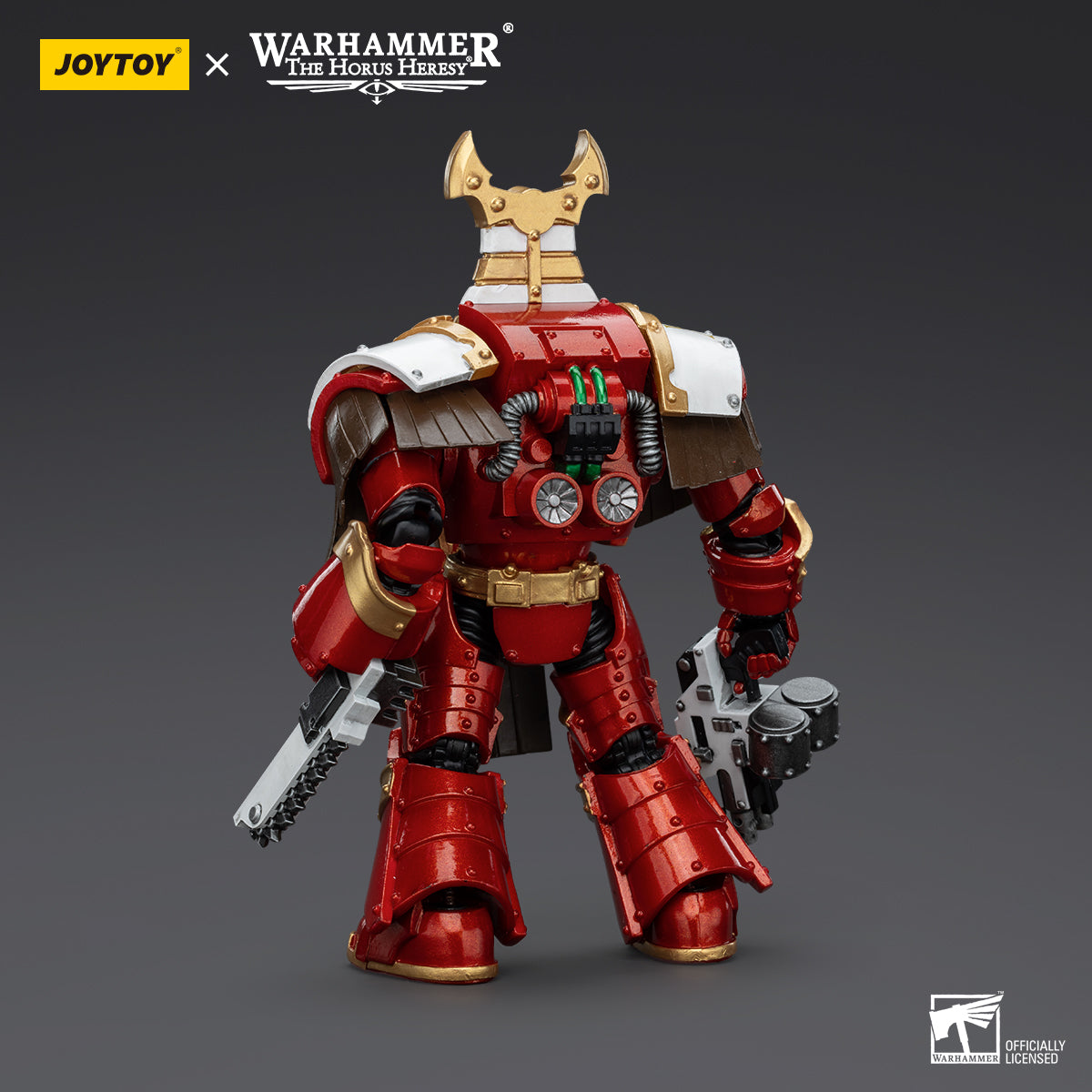 Back view of Thousand Sons Sekhmet Terminator Cabal Sekhmet with Combi-Bolter and Chainfist, showcasing the rear armor and the figure’s power pack. The combi-bolter and chainfist are clearly visible, with the back armor intricately detailed, reflecting the figure's formidable presence.