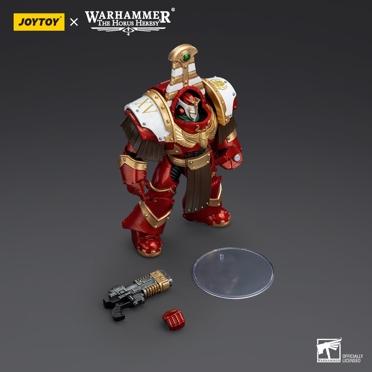 Package contents for Thousand Sons Sekhmet Terminator Cabal Sekhmet with Volkite Charger and Power Fist, including the figure, Volkite Charger, Power Fist, interchangeable hands, and armor accessories.