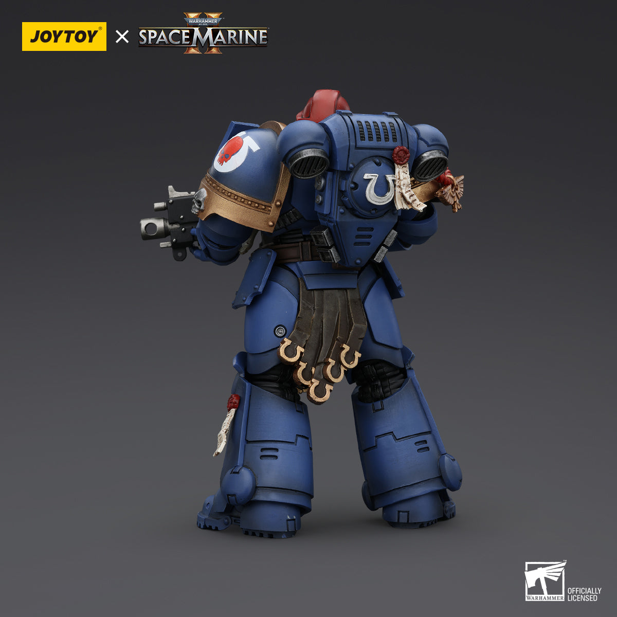 Back view of Ultramarines Sergeant Gadriel, highlighting backpack unit and rear armor design.