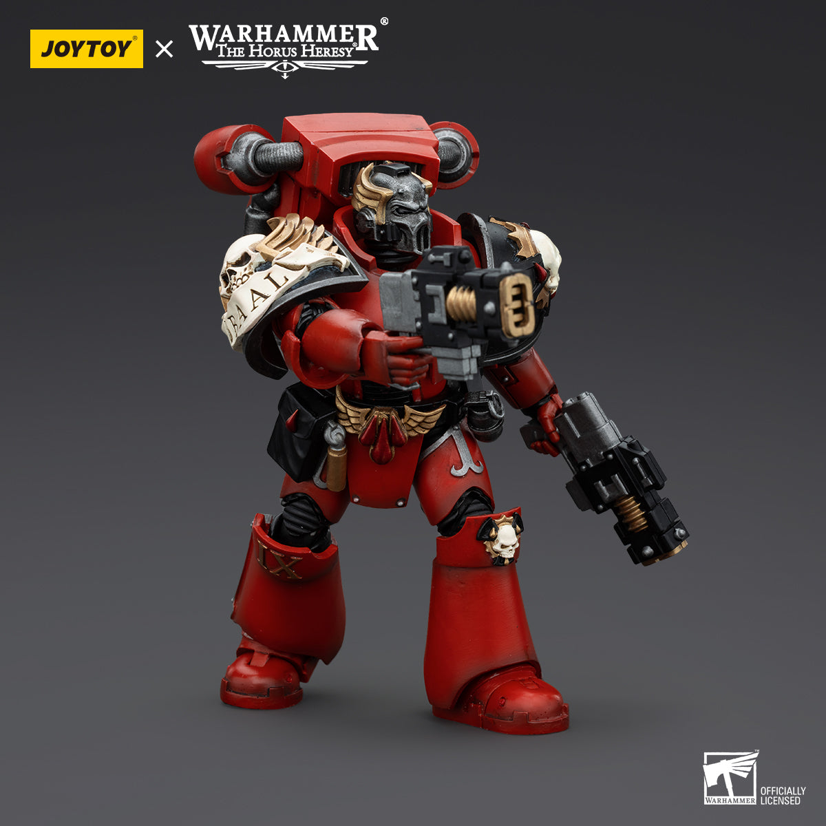 Blood Angels Arch-Erelim in combat pose, holding Volkite Serpentas in an action-ready stance.