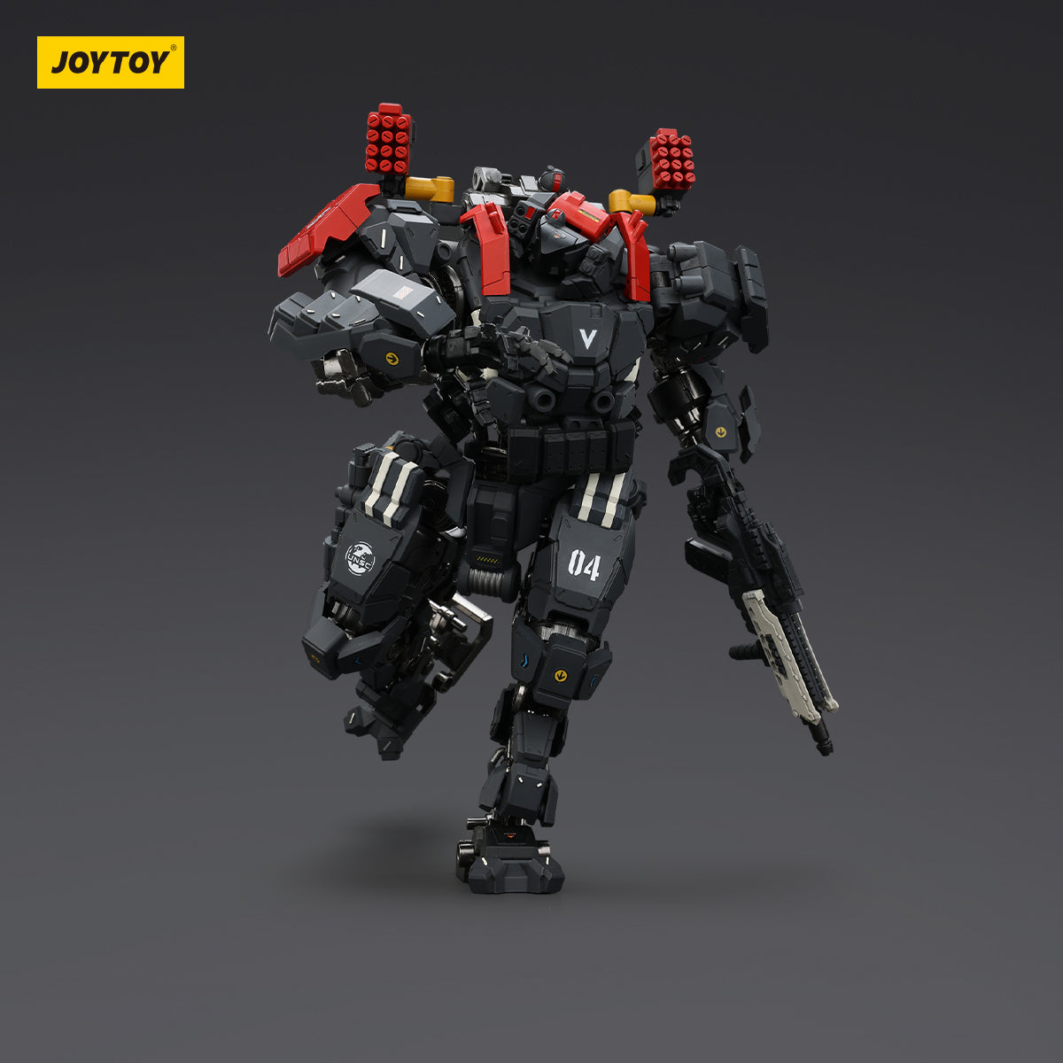 Tyrant-04 (City Combat Type) mecha, front view, running with a gun in its left hand