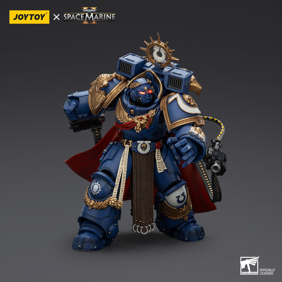 Ultramarines Marneus Calgar, Chapter Master action figure front view, with helmet on