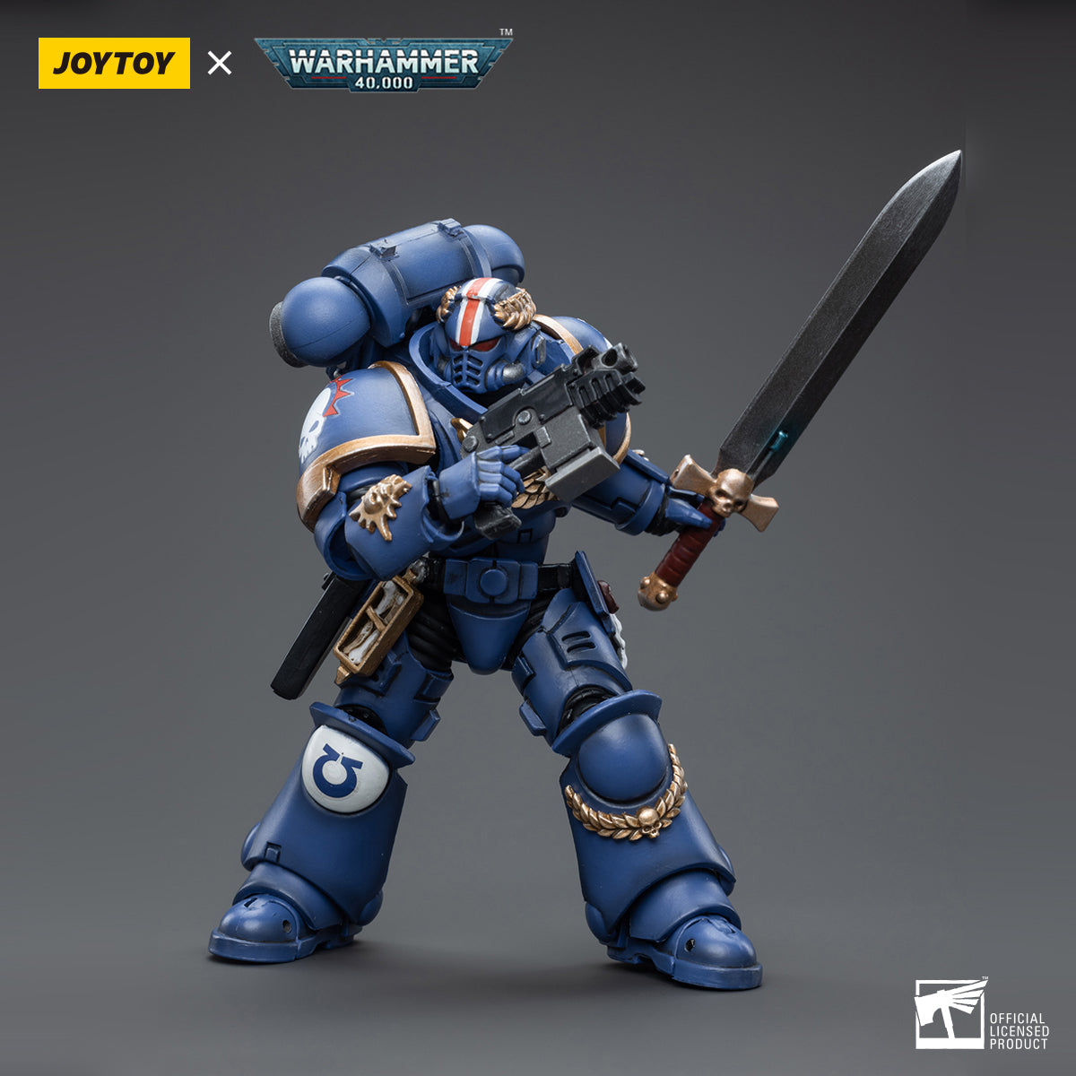 Ultramarines Primaris Lieutenant Argaranthe action figure in dynamic battle stance