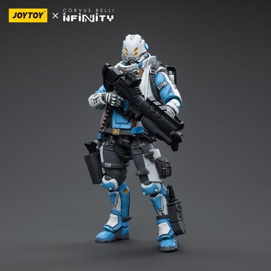 PanOceania Nokken Special Intervention and Recon Team Soldier (Male) in marching pose, moving swiftly through terrain with determination.