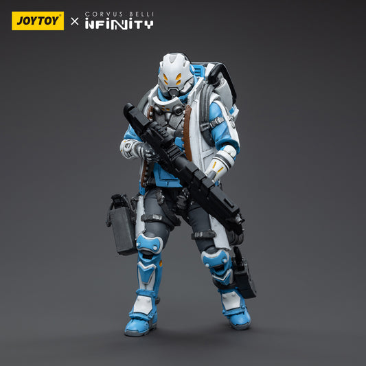 PanOceania Nokken Special Intervention and Recon Team Soldier (Male) in marching pose, moving swiftly through terrain with determination.