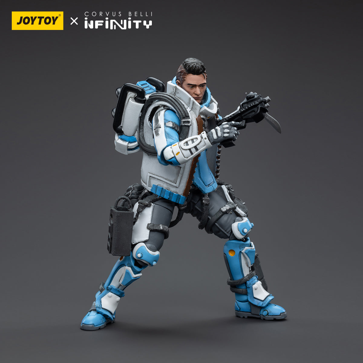 PanOceania Nokken Special Intervention and Recon Team Soldier (Male) in combat pose, holding the advanced rifle at the ready, with a tactical stance.