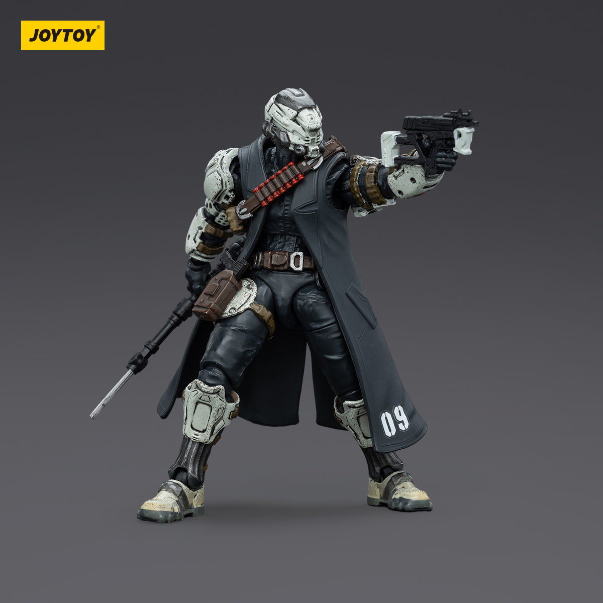 Sorrow Expeditionary Forces - 09th Legion Assault Company - Stealth Master in dynamic battle pose, holding a rifle in the left hand and a combat blade in the right hand, ready for close and ranged combat.