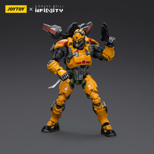 Yu Jing Black Ops - Tiger Soldier Male in combat stance, crouched and aiming his weapon forward, ready for action. The figure demonstrates the soldier’s focus, precision, and readiness for high-risk operations.