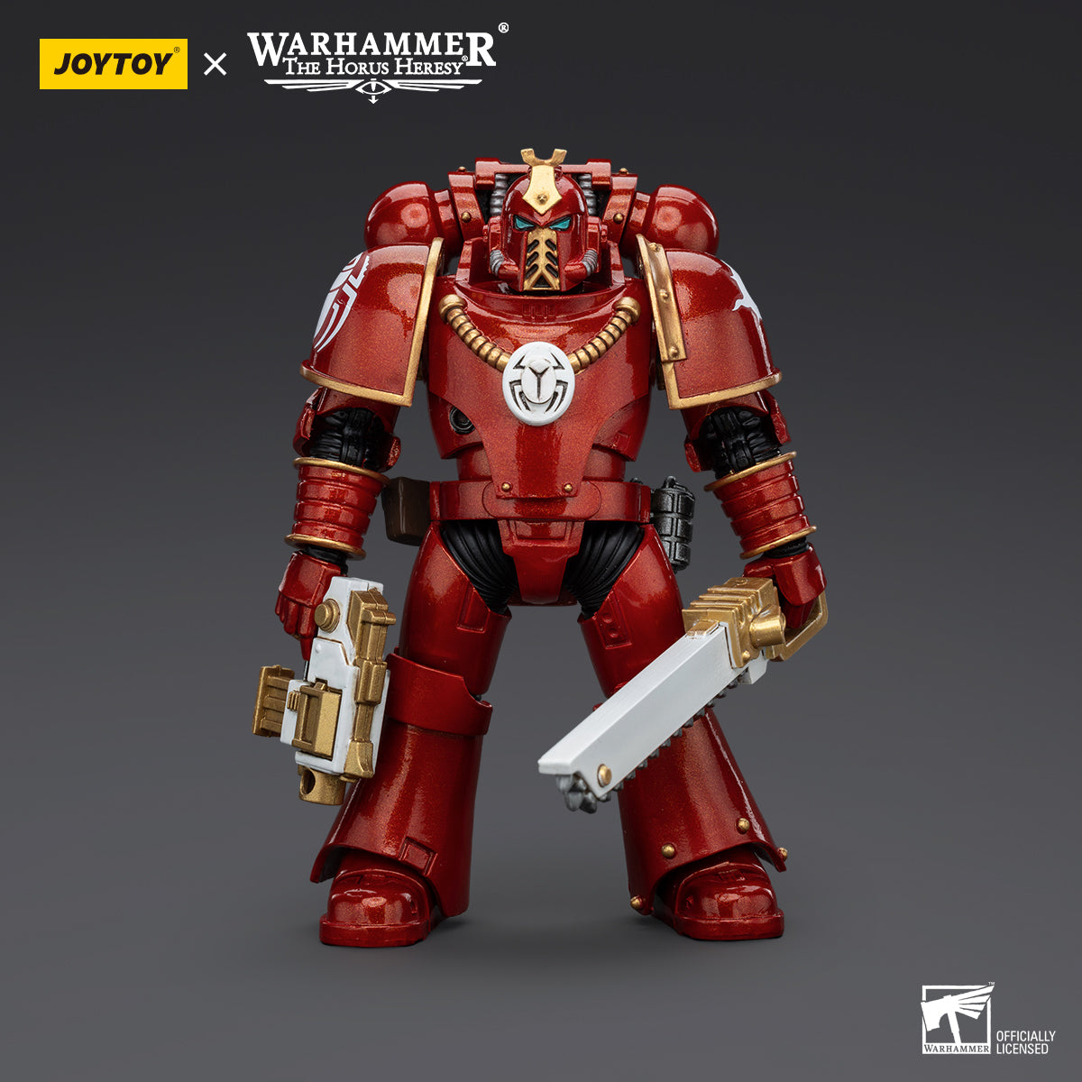 Thousand Sons Legionary in MKIV armor, front view. The Legionary stands confidently, wearing detailed armor adorned with the insignia of the Thousand Sons, ready for battle with a bolter at his side.