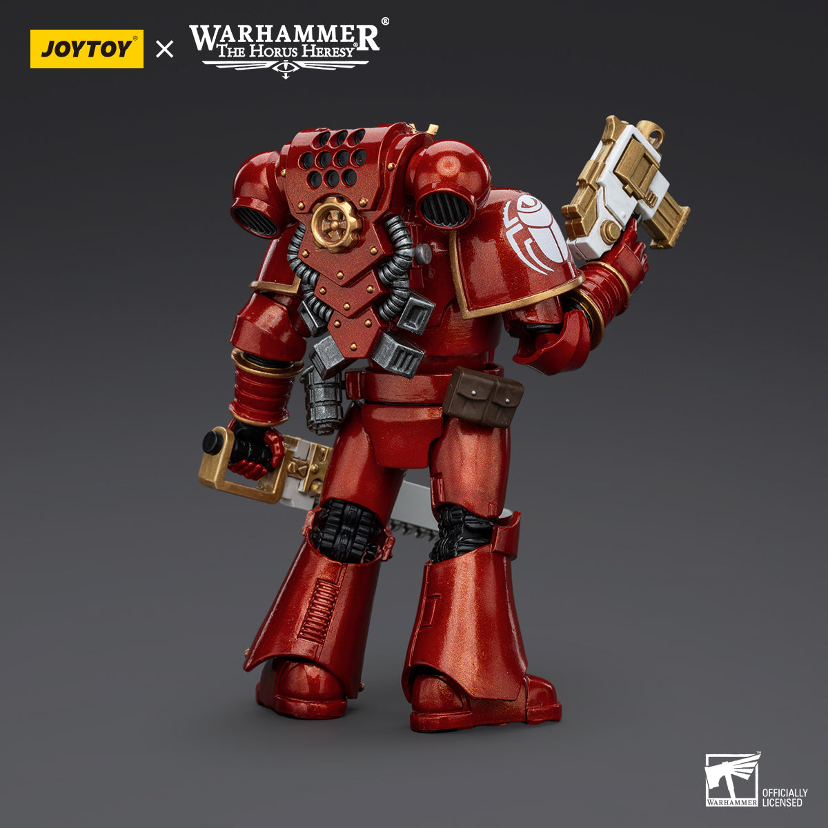Back view of the Thousand Sons Legionary, showcasing the intricate detailing of his armor, power pack, and bolter arrangement, ready to engage the enemy.