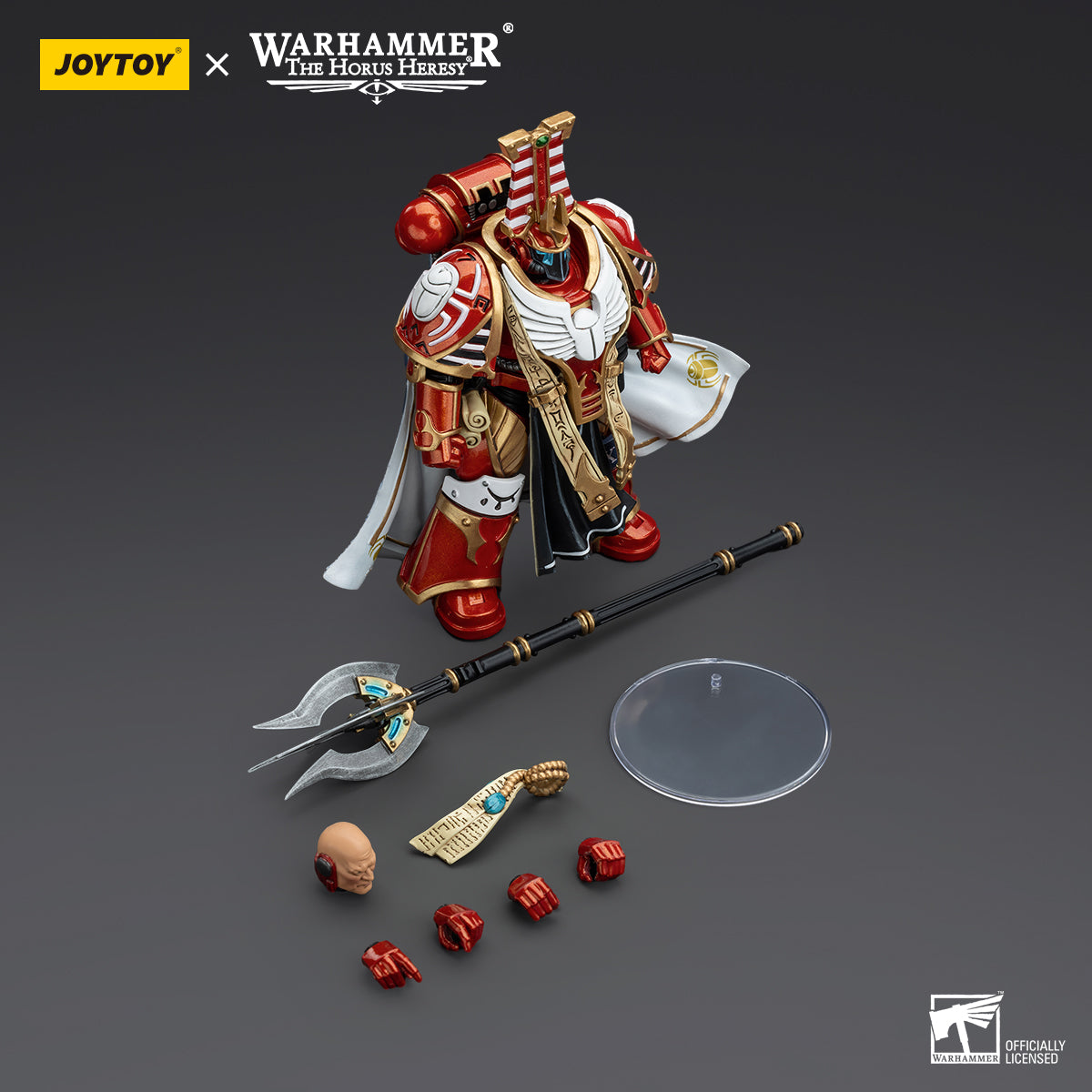 Package contents for Thousand Sons Librarian Consul, including the Librarian Consul figure, psychic staff, interchangeable hands, and armor accessories.