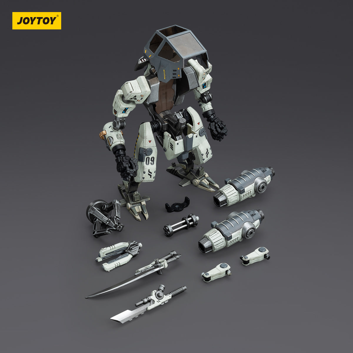Package contents for North 09 Strike Attack Mecha. Includes mecha figure, detachable weapons, effect parts, and accessories.