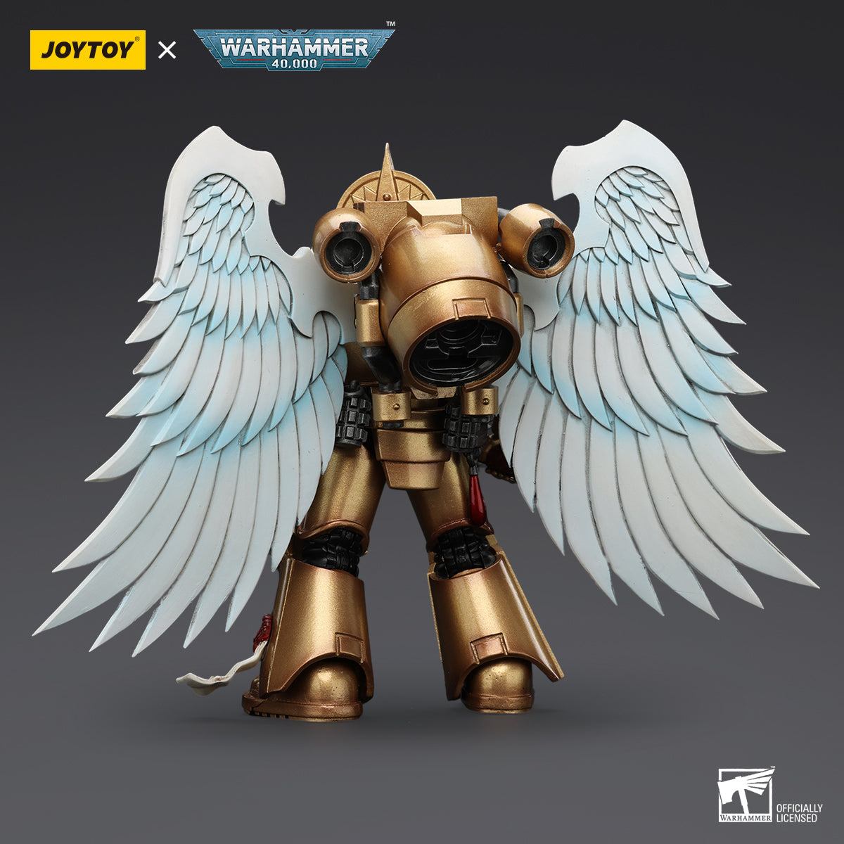 Back view of Blood Angels Sanguinary Guard with Encarmine Sword, highlighting the rear of the figure’s armor