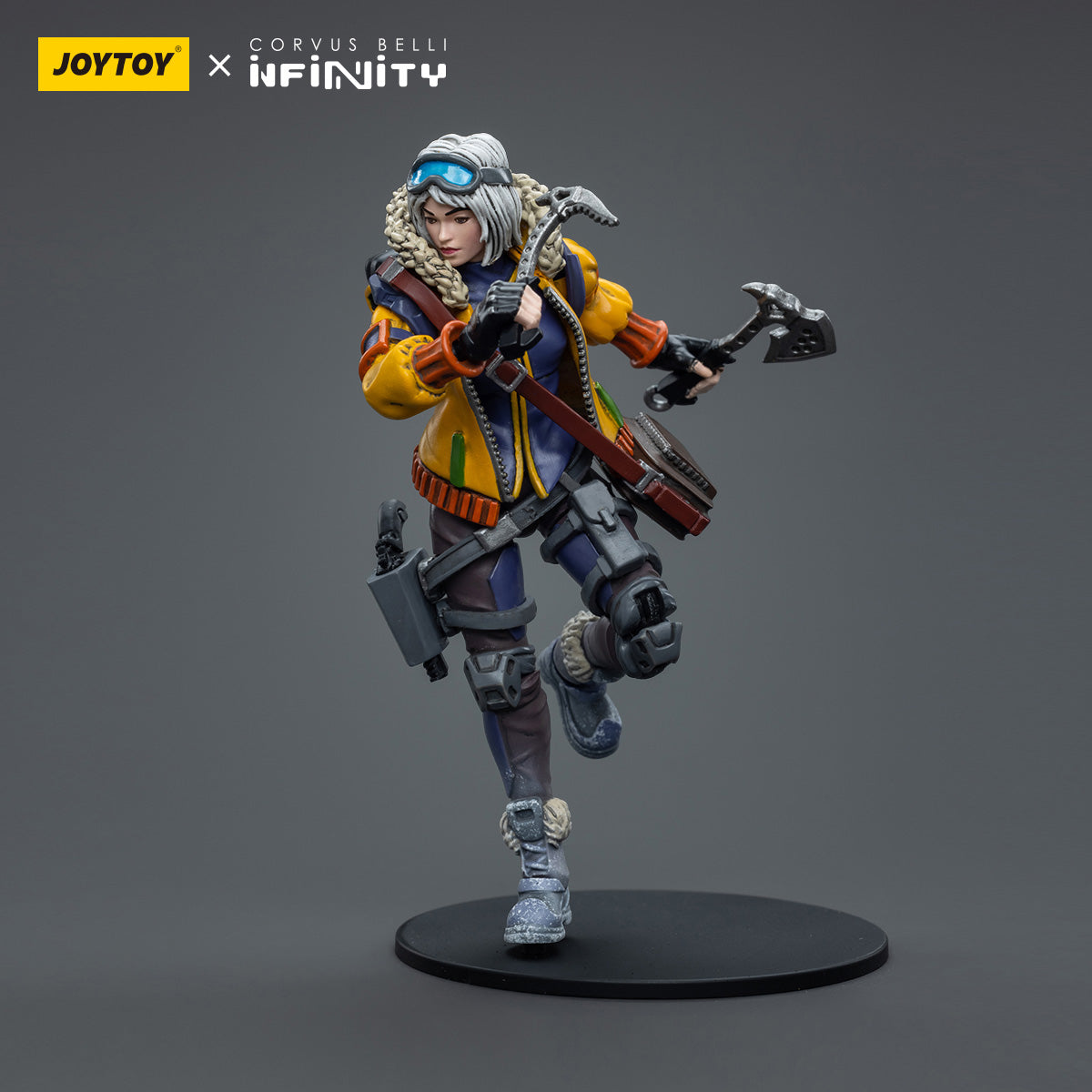 Side view of Oktavia Grimsdottir, Icebreaker's Harpooner, showcasing her athletic build and the heavy-duty harpoon weapon she wields.