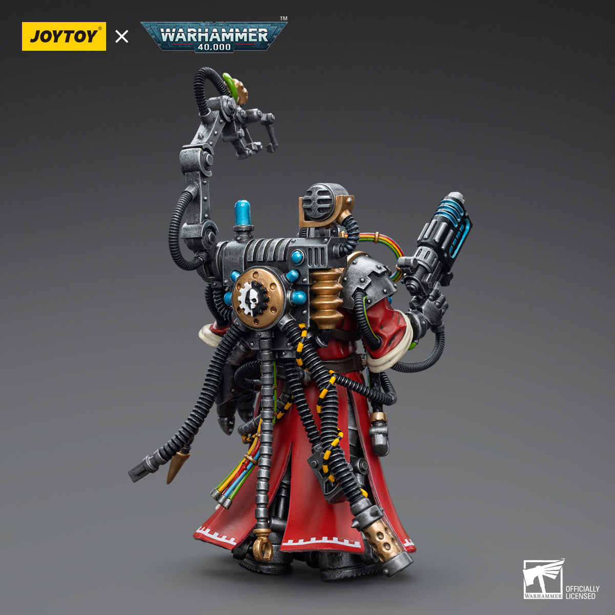 Back view of the Cybernetica Datasmith. The back of their armor is equipped with an array of mechanical components and power packs