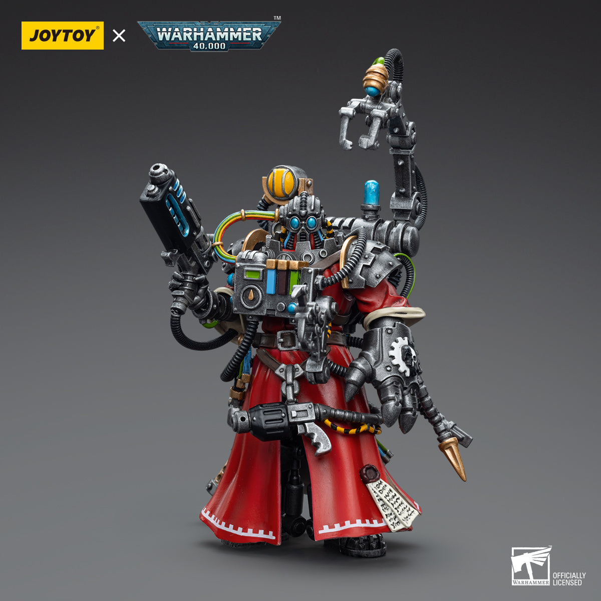 Side view of the Cybernetica Datasmith. From this angle, the figure’s complex armor and mechanical enhancements are visible.