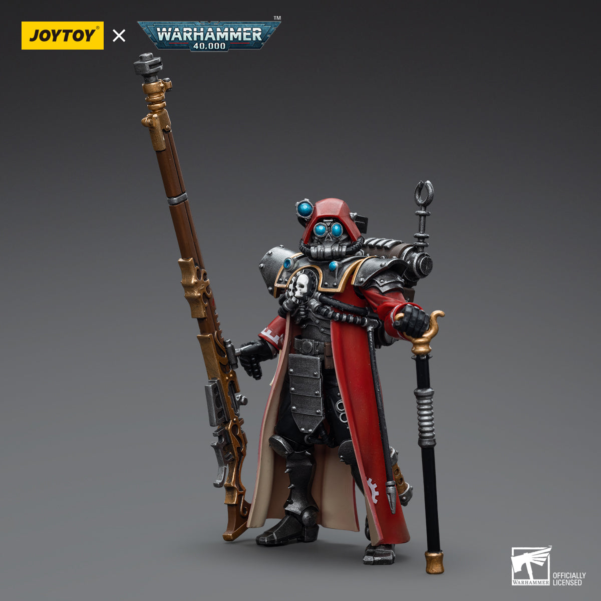 Side view of Skitarii Ranger with Transuranic Arquebus, showcasing the profile of the soldier and his powerful ranged weapon.