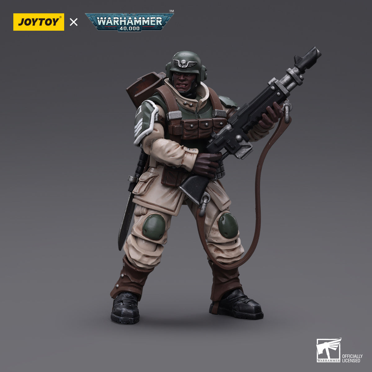 Cadian Command Squad Veteran with Regimental Standard in combat pose