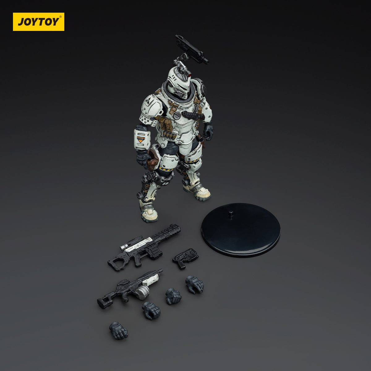 Package contents for Sorrow Expeditionary Forces - 09th Legion Assault Company - Assaulter. Includes figure, weapons, interchangeable hands, and accessories.