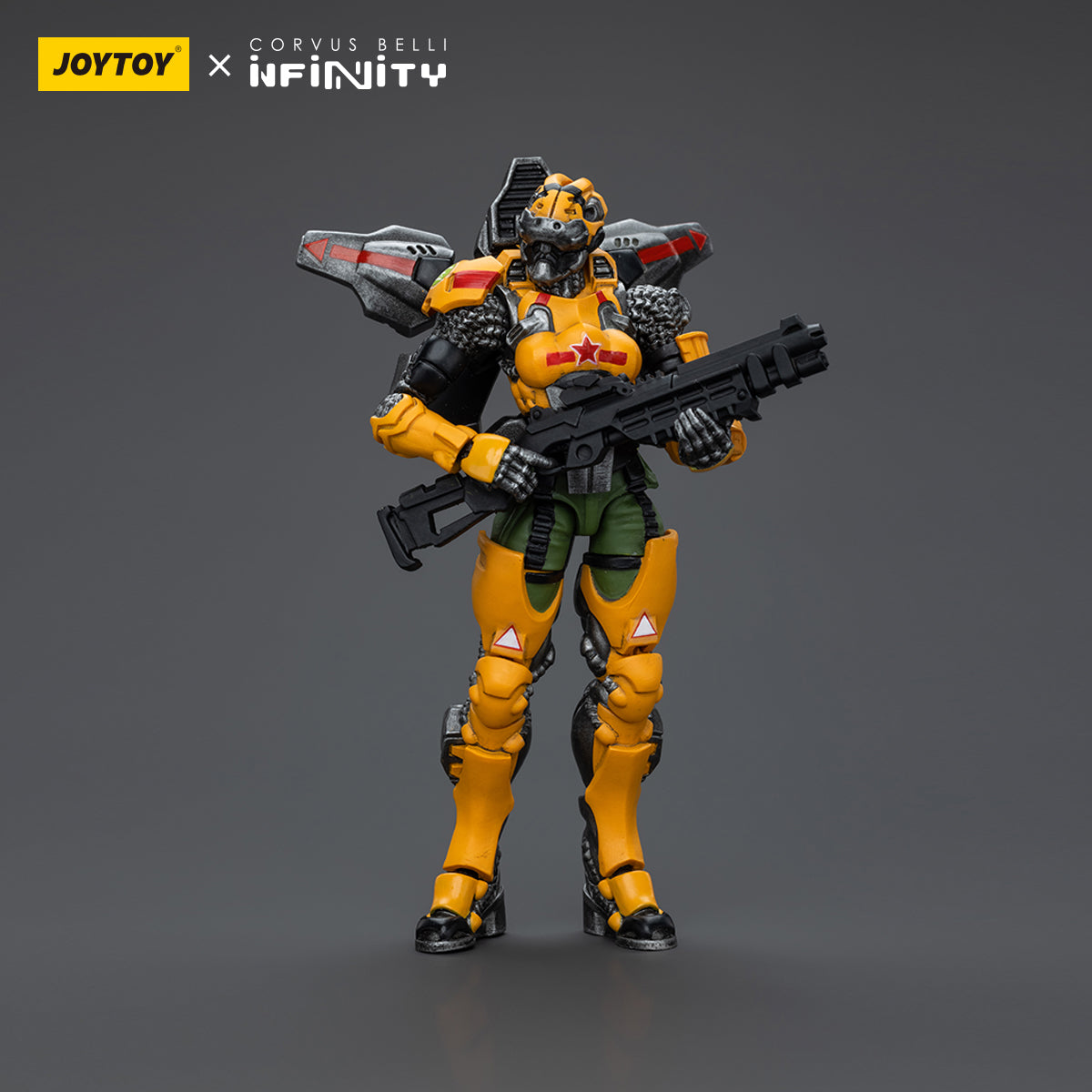 Side view of Yu Jing Black Ops - Tiger Soldier Female. The figure’s profile shows the dynamic armor design and weapon positioning, emphasizing agility and readiness for rapid deployment in covert operations.