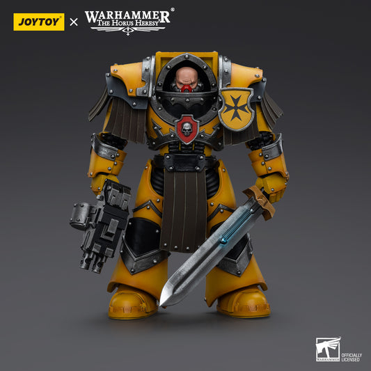 Imperial Fists Cataphractii Terminator Sergeant with Power Sword, front view.