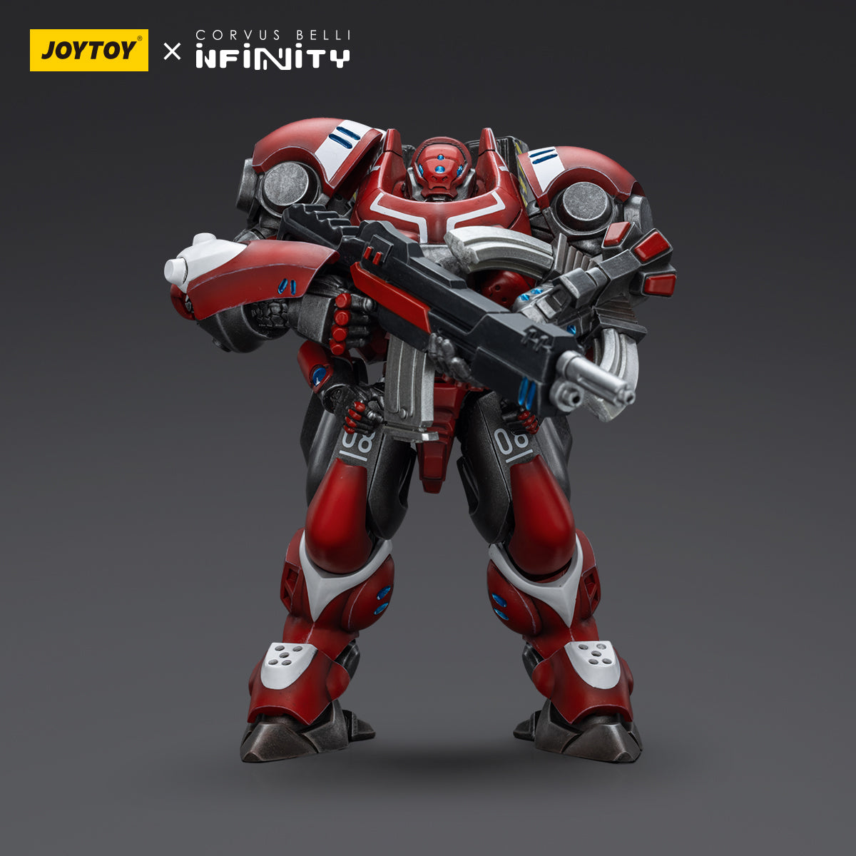 Nomads - Gecko Squadron, front view. The mecha stands in a powerful stance, showcasing its highly detailed armored frame and dual weapons, designed for tactical flexibility and high mobility in combat.