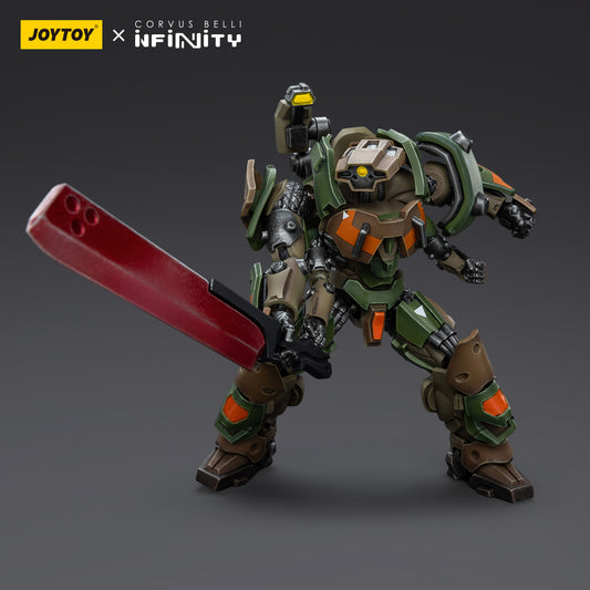 Shakush - Light Armored Unit in combat pose, holding weapons in an action-ready stance. The mecha’s agile and aggressive posture highlights its offensive capabilities and readiness for close-quarters engagements.