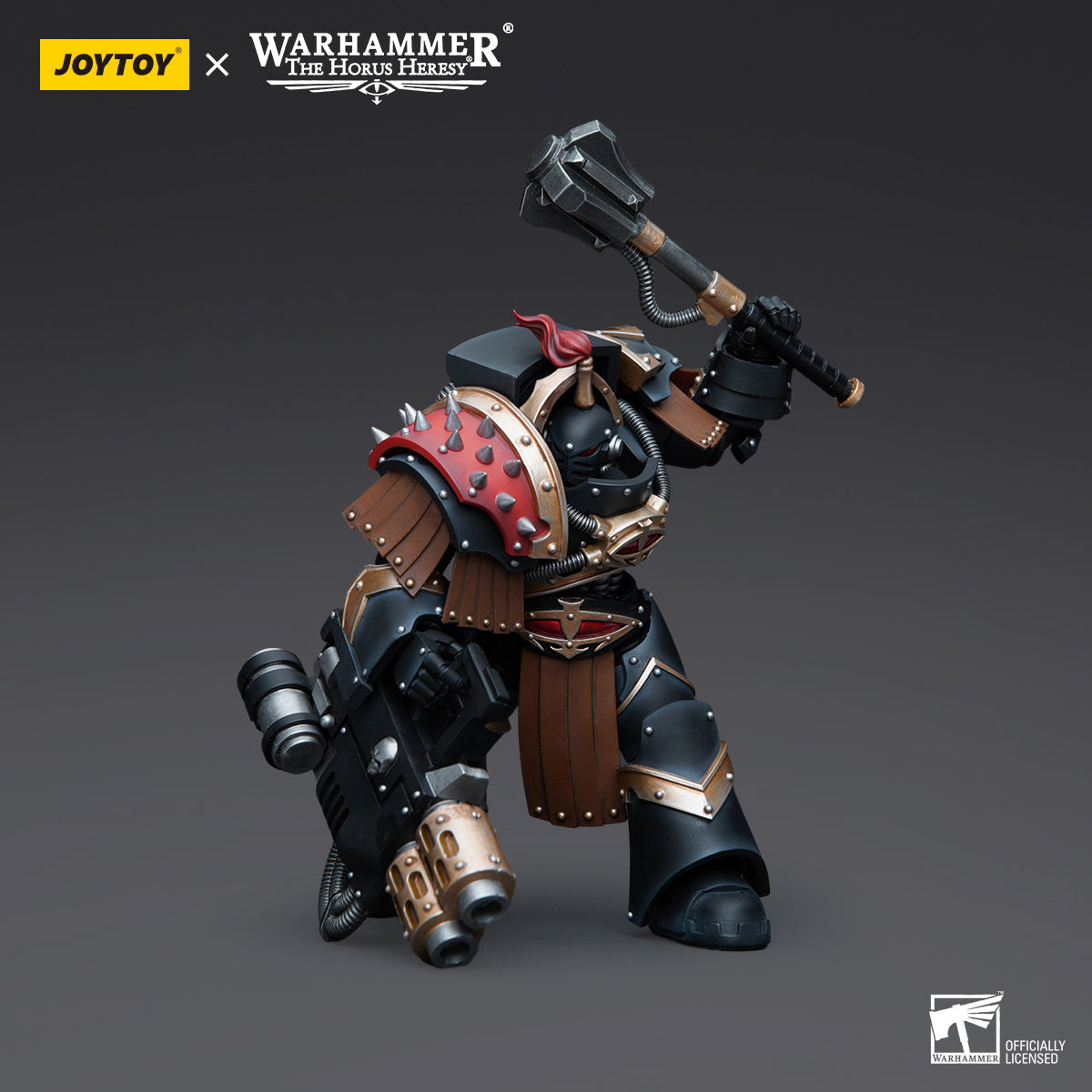 Sons of Horus Justaerin Terminator with Multi-melta and Power Maul in combat pose, holding the Multi-melta in one hand aimed forward while preparing to swing the Power Maul in the other hand, fully armored and ready for battle.