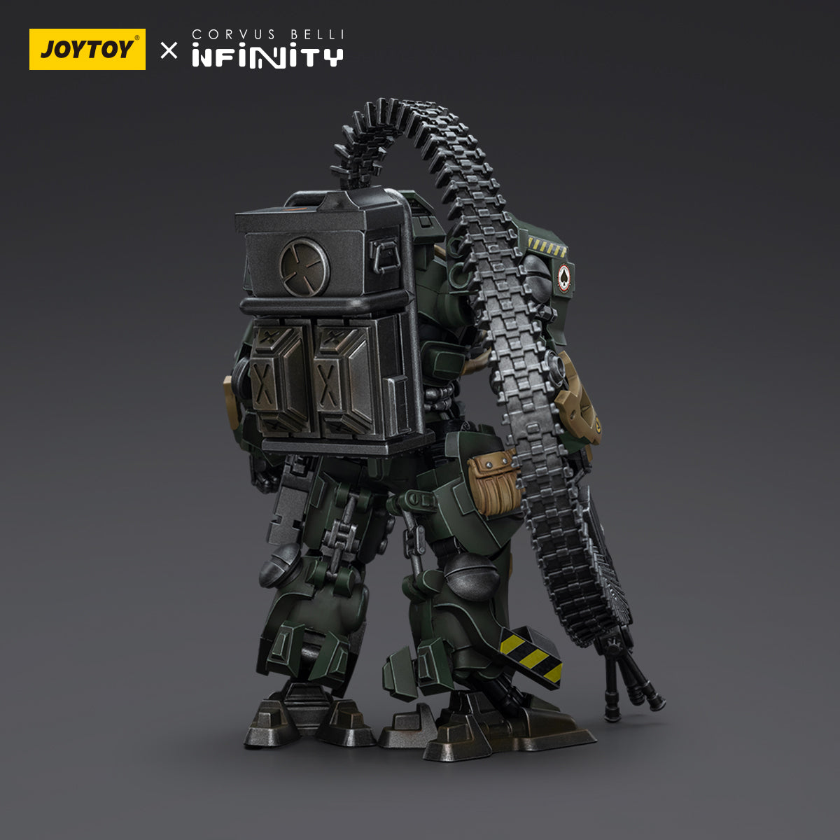 Back view of Ariadna - Blackjacks - 10th Heavy Ranger Bat (AP HMG), highlighting the rear armor and the placement of the weapon systems, as well as the powerful thrusters and design elements crucial for maneuvering in battle.