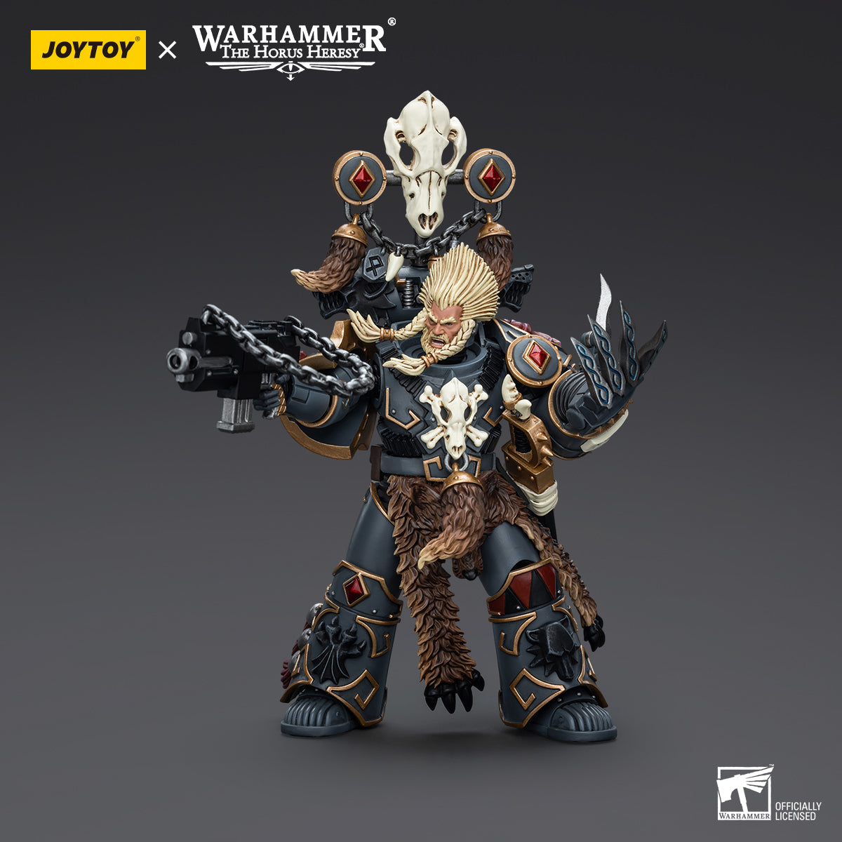 Geigor, the Fell-Hand, in combat stance, gripping his weapon and preparing for battle, fully armored and in an action-ready pose.