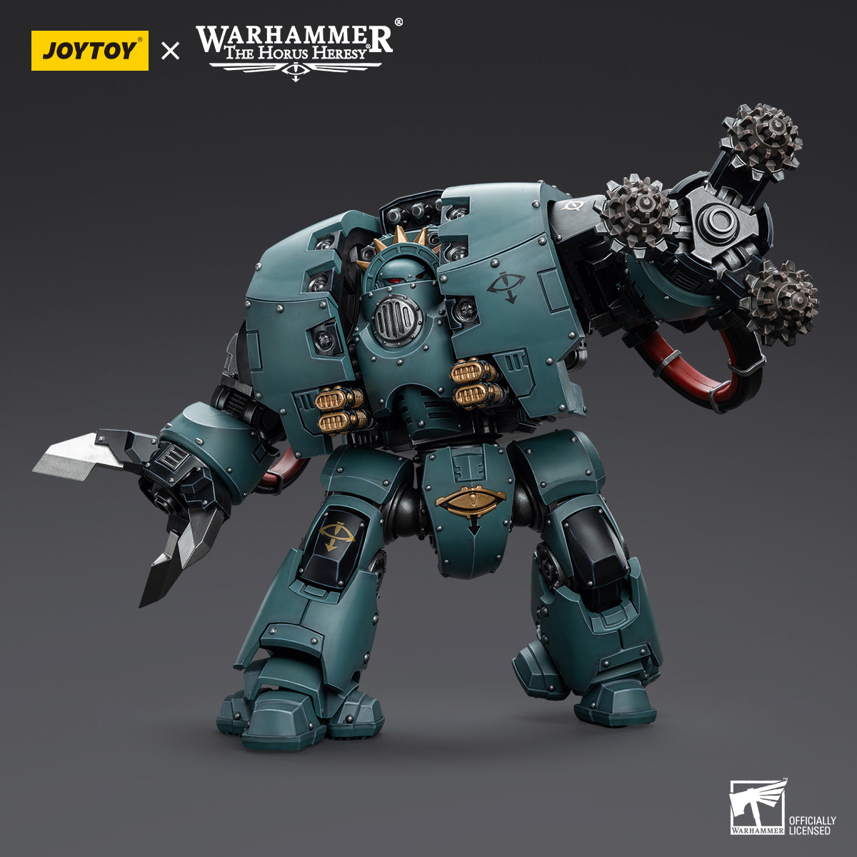 Sons of Horus Leviathan Dreadnought with Siege Drills in combat stance, drilling forward with both siege drills raised and ready to crush enemies.